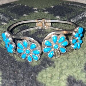 Floral Silver and Blue Bracelet